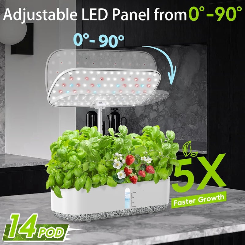 HYPOACE Store نظام زراعة هيدروبونيك كبير 14 بود، حديقة أعشاب داخلية مع ضوء نمو LED، خزان ماء سعة 5 لتر، مجموعة زراعة هيدروبونيك مع 3 مؤقتات تلقائية، لوحة ضوء قابلة للدوران وقفل للأطفال لحدائق المنزل والمدرسة - Image 2
